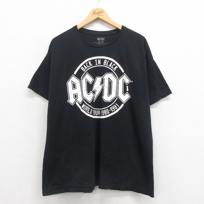 XL★古着 半袖 ロック バンド Tシャツ メンズ AC/DC 大きいサイズ コットン クルーネック 黒 ブラック 25aug18 中古