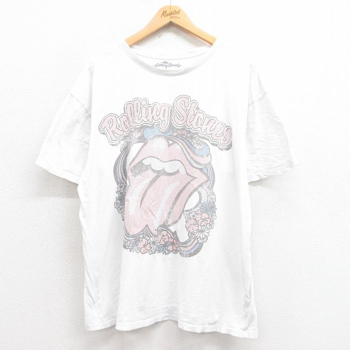 XL★古着 半袖 ロック バンド Tシャツ メンズ ローリングストーンズ The Rolling Stones 大きいサイズ コットン クルーネック 白 ホワイト 25aug18 中古