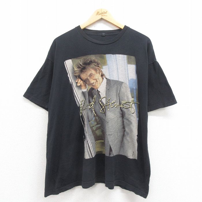 XL★古着 TULTEX 半袖 ロック バンド Tシャツ メンズ ロッドスチュワート 大きいサイズ コットン クルーネック 黒 ブラック 25aug19 中古