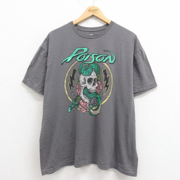 XL★古着 半袖 ロック バンド Tシャツ メンズ ポイズン コットン クルーネック グレー 25aug21 中古