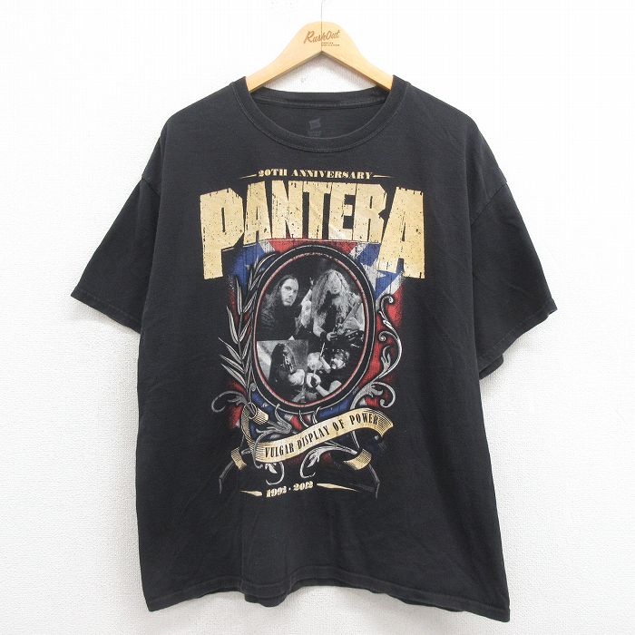 XL★古着 ヘインズ Hanes 半袖 ロック バンド Tシャツ メンズ パンテラ 20周年記念 大きいサイズ コットン クルーネック 黒 ブラック 25aug21 中古