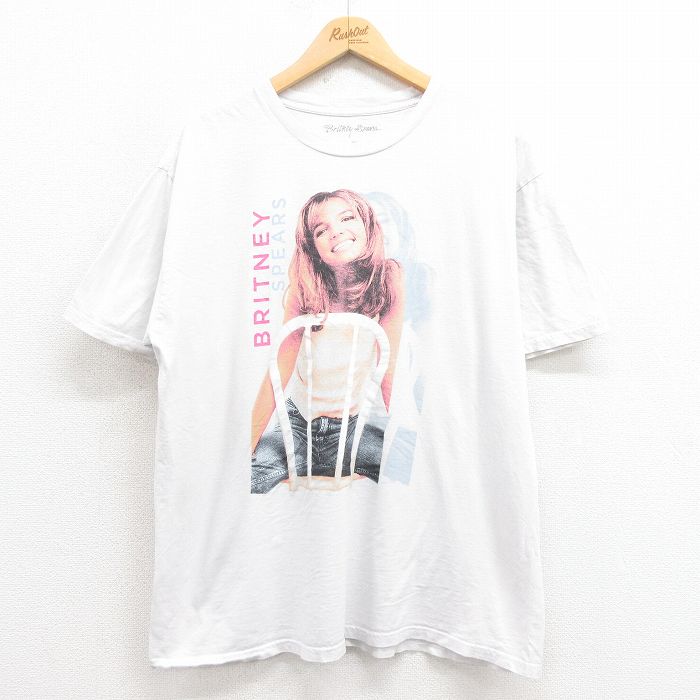 XL★古着 半袖 ロック バンド Tシャツ メンズ ブリトニースピアーズ 大きいサイズ コットン クルーネック 白 ホワイト 25aug21 中古