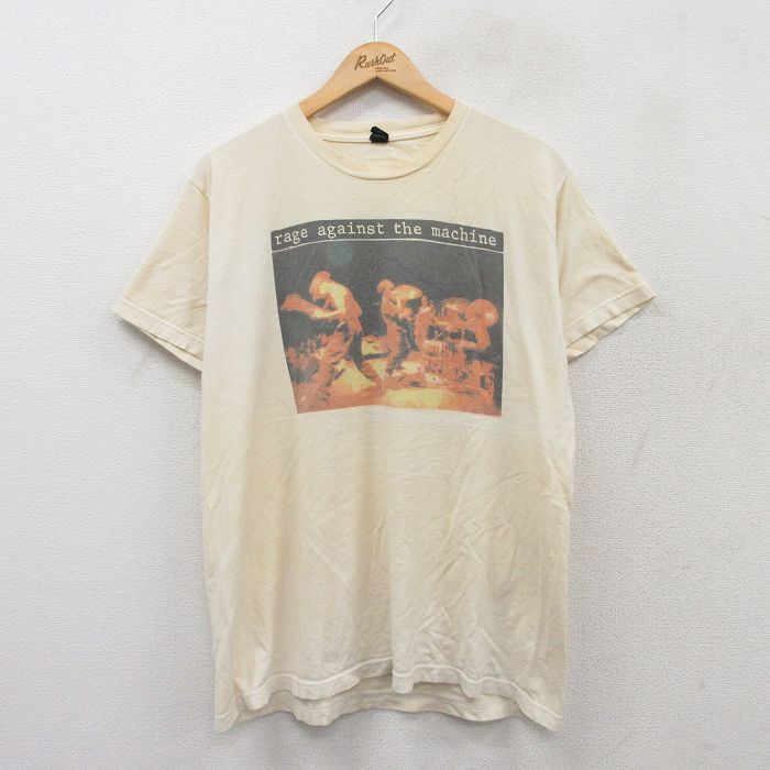 L★古着 TULTEX 半袖 ロック バンド Tシャツ メンズ レイジアゲインンストザマシーン コットン クルーネック 生成り 25aug27 中古