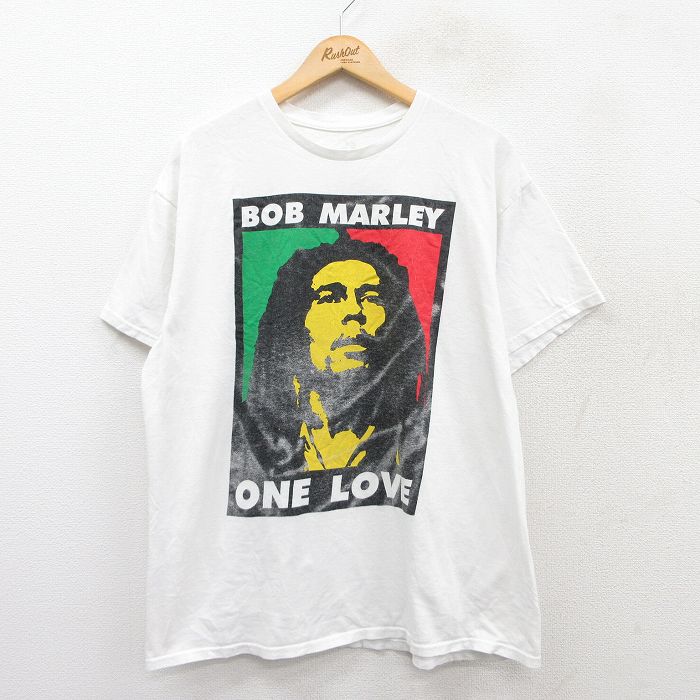 【20%OFF】XL★古着 半袖 ロック バンド Tシャツ メンズ ボブマーリー クルーネック 白 ホワイト 25aug27 中古