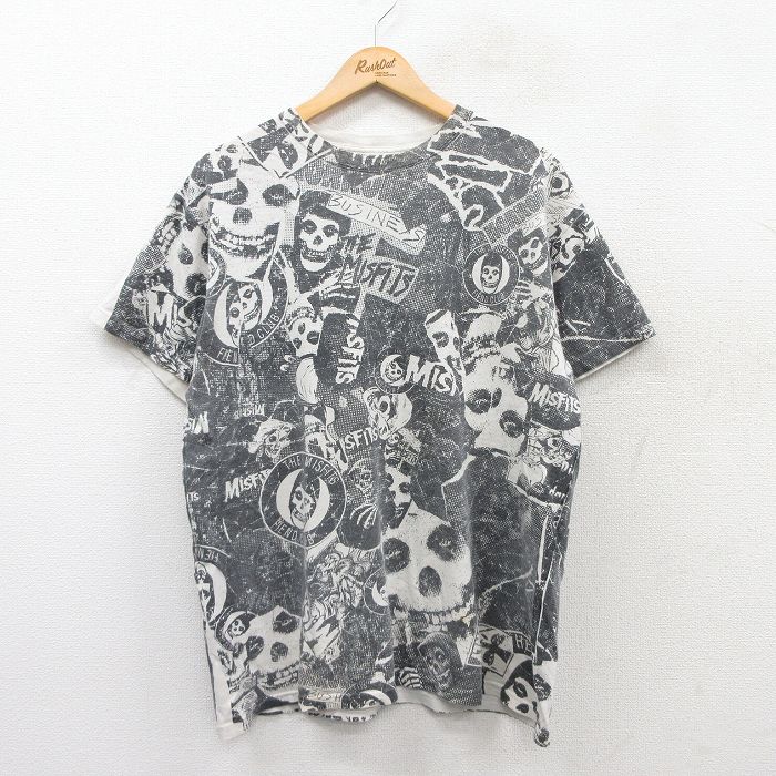 L★古着 半袖 ロック バンド Tシャツ メンズ ミスフィッツ 全面プリント コットン クルーネック 白他 ホワイト 【spe】 25aug27 中古