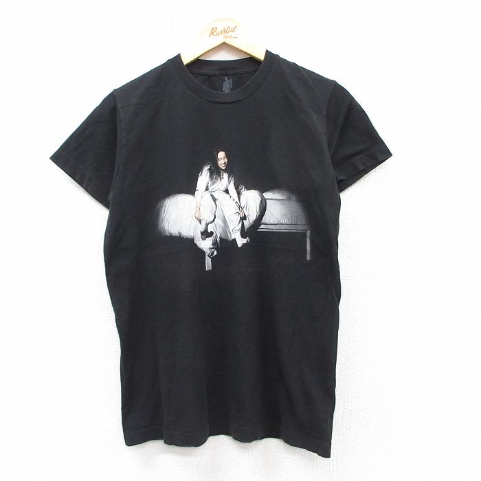 【50%OFF】S★古着 半袖 ロック バンド Tシャツ メンズ ビリーアイリッシュ コットン クルーネック 黒 ブラック 25aug27 中古