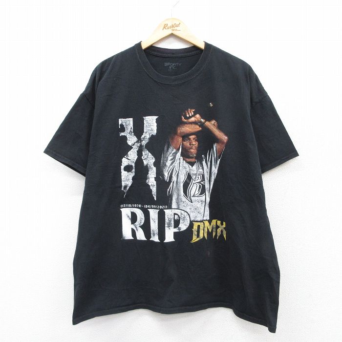 【50%OFF】XL★古着 半袖 ヒップホップ ラップ Tシャツ メンズ 大きいサイズ クルーネック 黒 ブラック 25aug28 中古