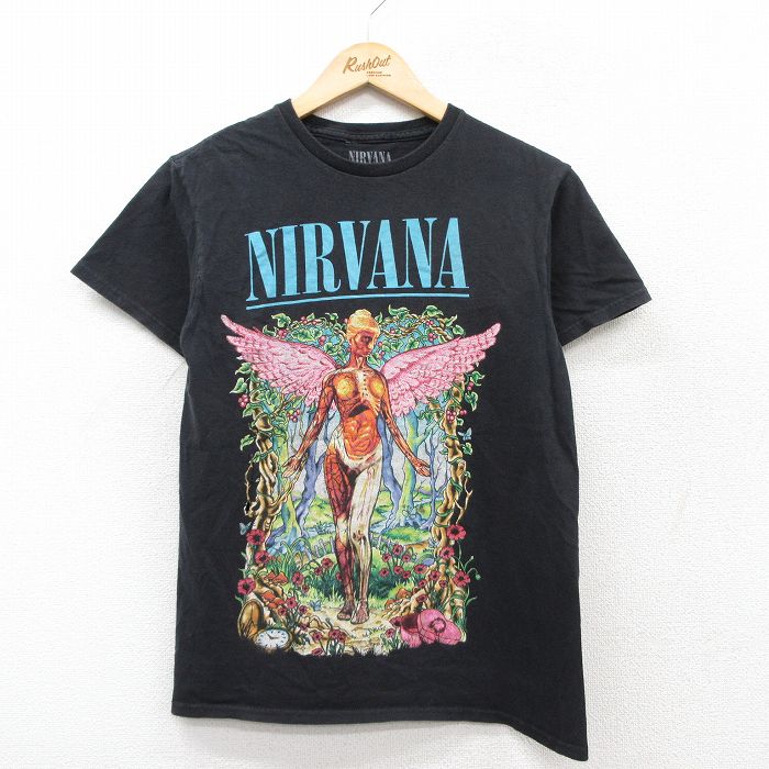 S★古着 半袖 ロック バンド Tシャツ メンズ ニルバーナ ニルヴァーナ インユーテロ コットン クルーネック 黒 ブラック 【spe】 25aug28 中古