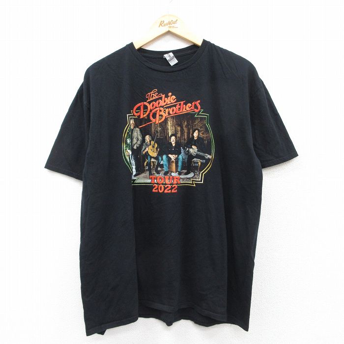 【20%OFF】XL★古着 半袖 ロック バンド Tシャツ メンズ ドゥービーブラザーズ 大きいサイズ コットン クルーネック 黒 ブラック 25aug28 中古