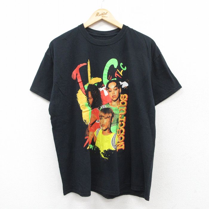 XL★古着 半袖 ロック バンド Tシャツ メンズ TLC コットン クルーネック 黒 ブラック 25aug28 中古