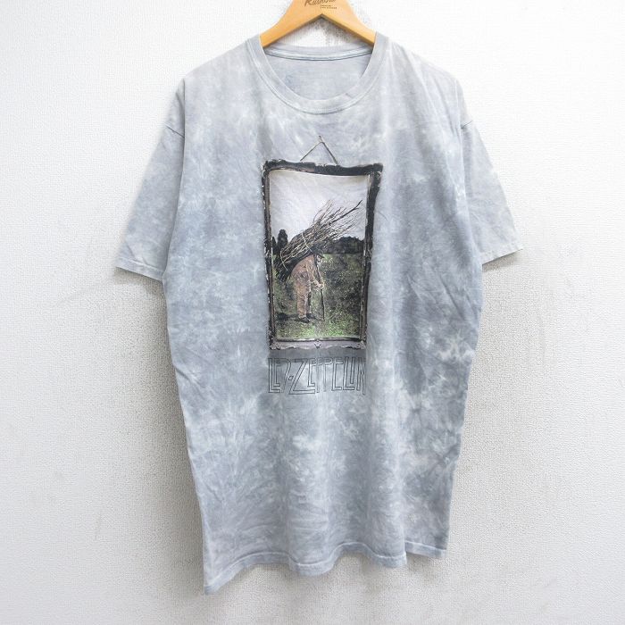 XL★古着 半袖 ロック バンド Tシャツ メンズ レッドツェッペリン 大きいサイズ クルーネック グレー他 タイダイ 25aug28 中古