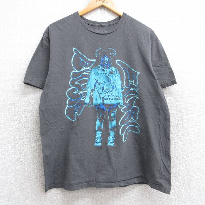 L★古着 半袖 ロック バンド Tシャツ メンズ ビリーアイリッシュ コットン クルーネック 濃グレー 25aug29 中古