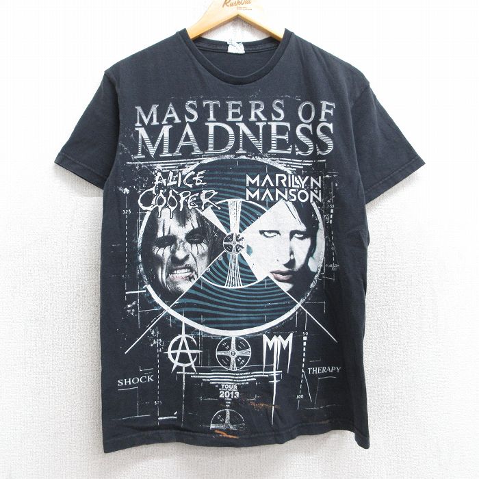 M★古着 半袖 ロック バンド Tシャツ メンズ アリスクーパー マリリンマンソン コットン クルーネック 黒 ブラック 【spe】 25aug29 中古