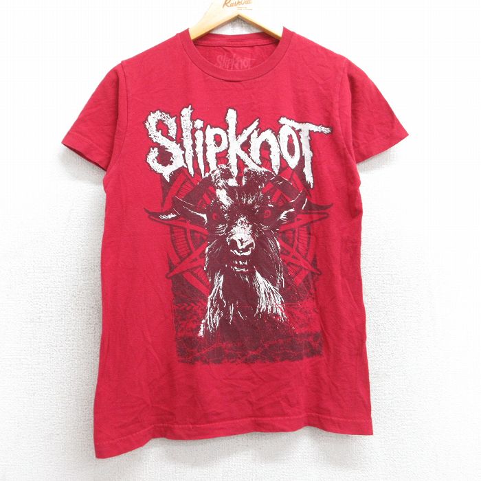 【20%OFF】S★古着 半袖 ロック バンド Tシャツ メンズ スリップノット コットン クルーネック 赤 レッド 25aug29 中古