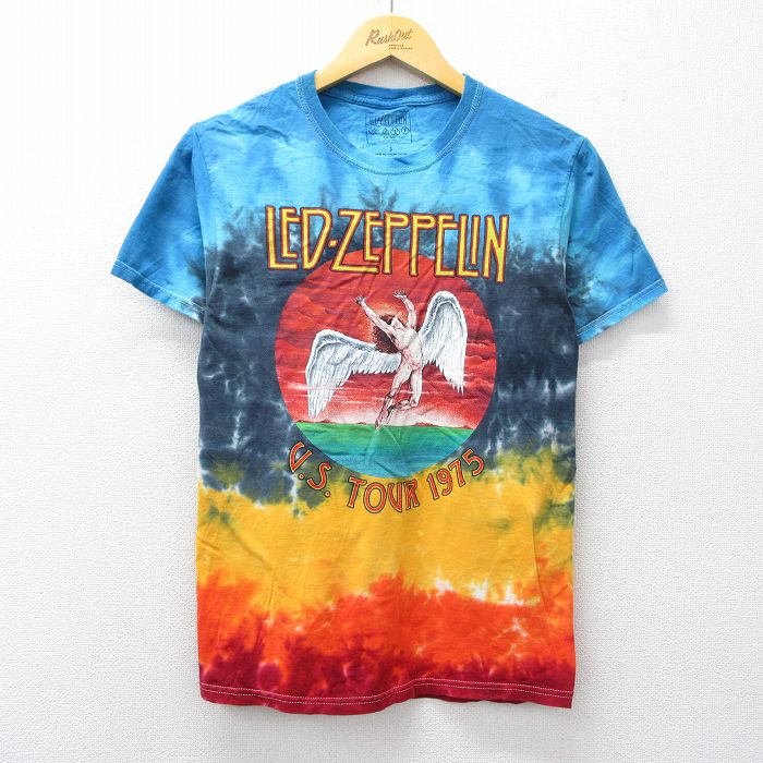 S★古着 半袖 ロック バンド Tシャツ メンズ レッドツェッペリン コットン クルーネック 紺他 タイダイ【spe】 26mar09