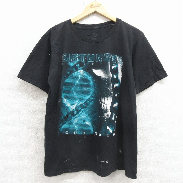 L★古着 半袖 ロック バンド Tシャツ メンズ ディスターブド コットン クルーネック 黒 26mar13