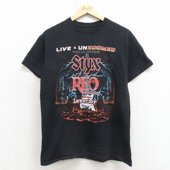 M★古着 半袖 ロック バンド Tシャツ メンズ STYX レオスピードワゴン クルーネック 黒【spe】 26mar13