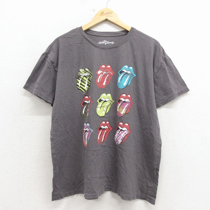 XL★古着 半袖 ロック バンド Tシャツ メンズ ローリングストーンズ コットン クルーネック グレー 26mar13