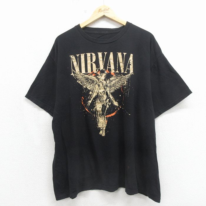 XL★古着 半袖 ロック バンド Tシャツ メンズ ニルバーナ ニルヴァーナ 大きいサイズ クルーネック 黒【spe】 26may12
