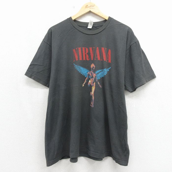 XL★古着 TULTEX 半袖 ロック バンド Tシャツ メンズ ニルバーナ ニルヴァーナ インユーテロ 大きいサイズ コットン クルーネック グレー 26may12