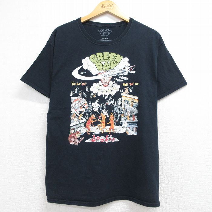 L★古着 半袖 ロック バンド Tシャツ メンズ グリーンデイ コットン クルーネック ブラック【spe】 26jun04