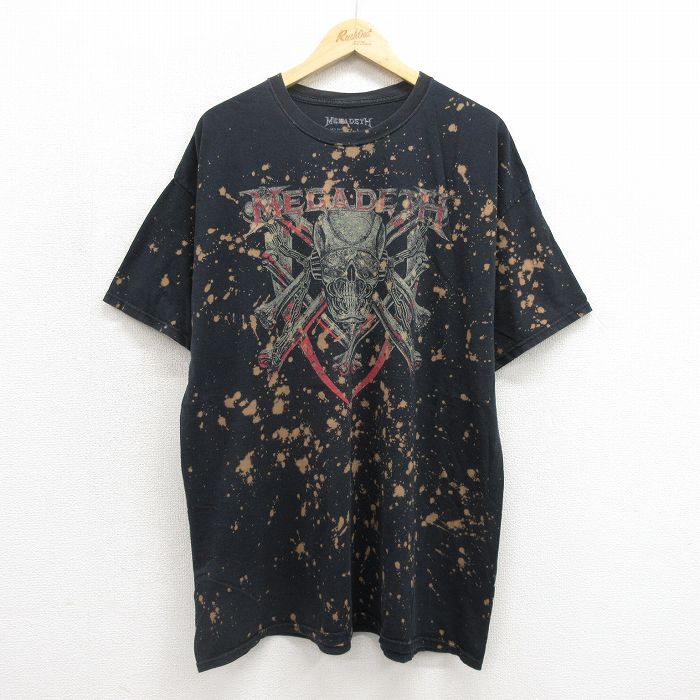 メガデス 半袖Tシャツ ブリーチ加工 ブラック メンズXL相当 | 古着