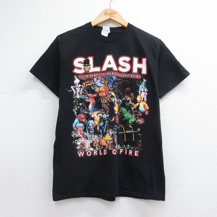 半袖ロックバンドTシャツ スラッシュワールドオンファイヤー ブラック メンズM相当 | 古着