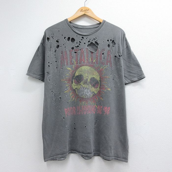 メタリカ 半袖Tシャツ パスヘッドスカル グレー メンズXL相当 | 古着
