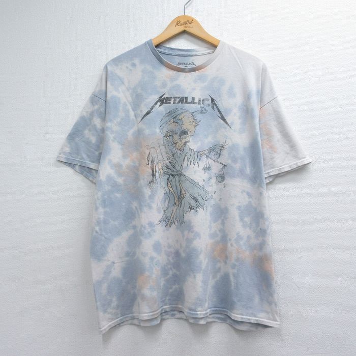 メタリカ 半袖Tシャツ スカルパスヘッド ライトブルータイダイ メンズXL相当 | 古着