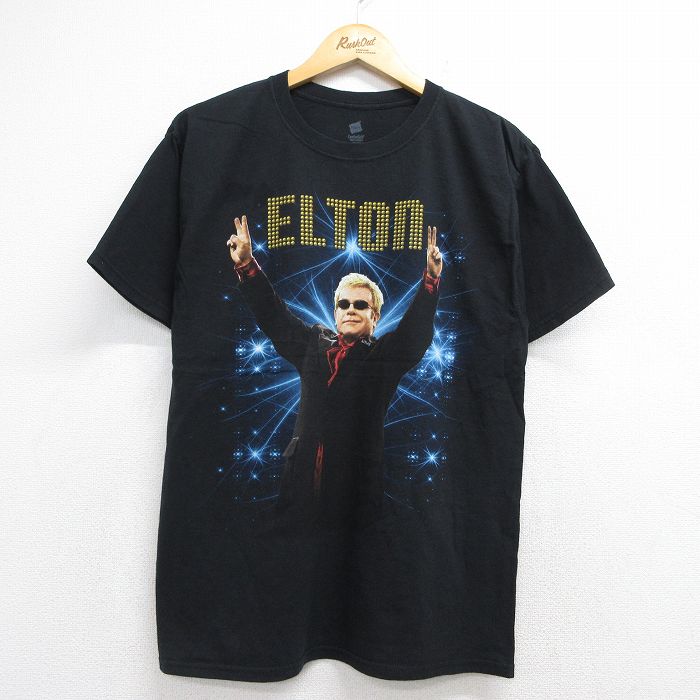 ヘインズ 半袖Tシャツ エルトンジョンプリント ブラック メンズM相当 | 古着