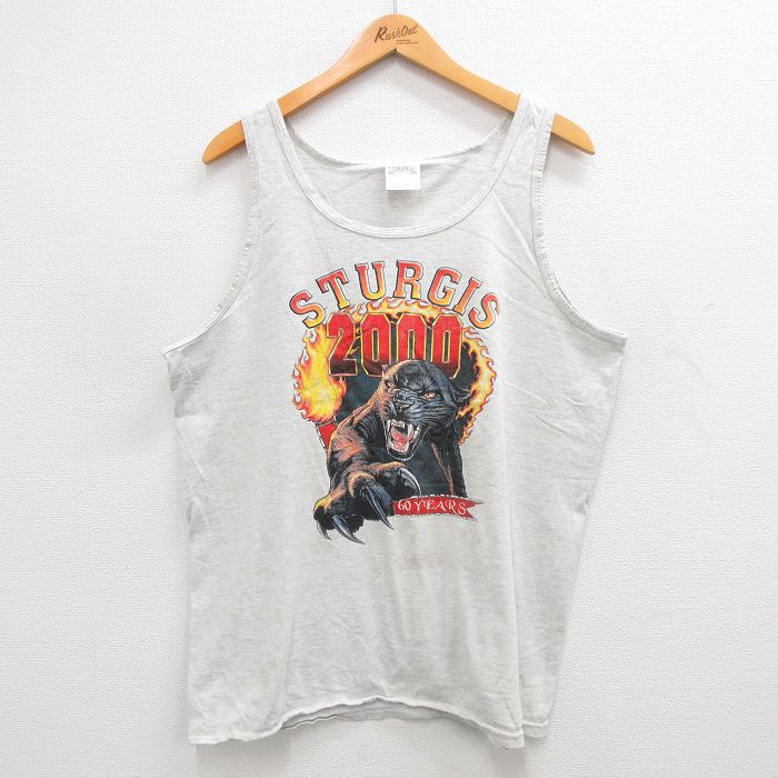 【50%OFF】XL★古着 TULTEX ビンテージ タンクトップ メンズ 00年代 00s 黒ヒョウ ブラック スタージス クルーネック 薄グレー 霜降り 【spe】 24jun20 中古