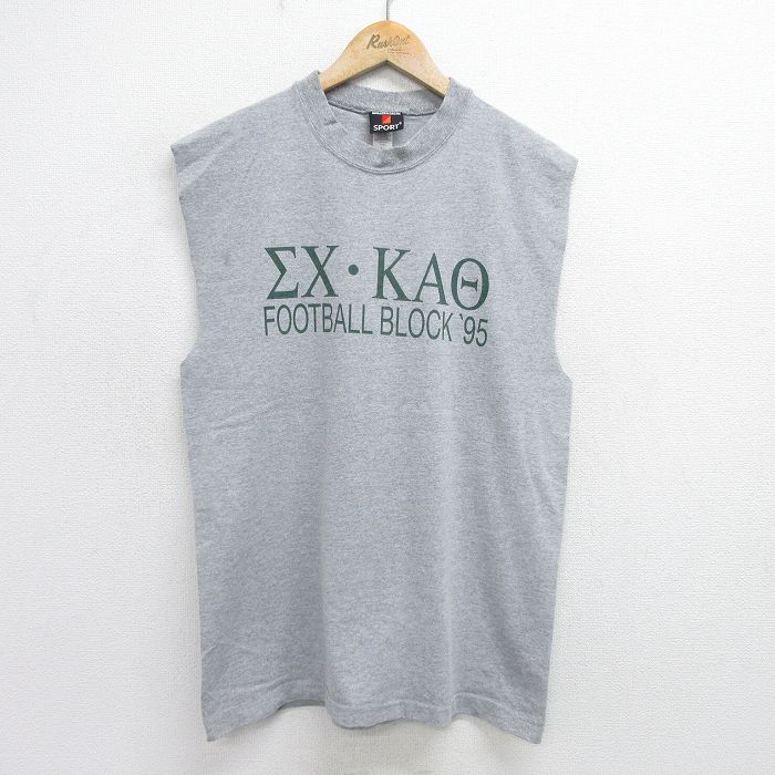 L★古着 ビンテージ ロック バンド ノースリーブ Tシャツ メンズ 90年代 90s ビートルズ The Beatles フットボール クルーネック USA製 グレー 霜降り 【spe】 24jun21 中古