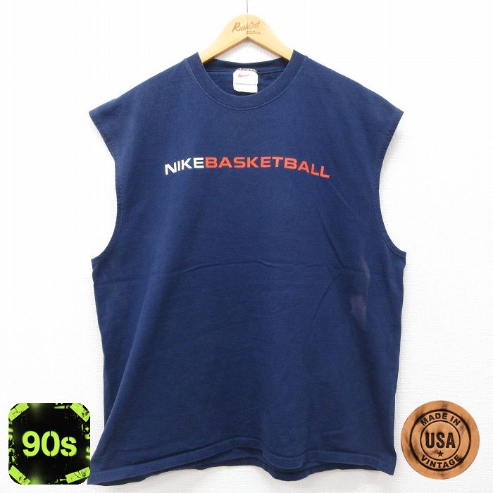 【50%OFF】ナイキ 90s ノースリーブTシャツ バスケットボール ワンポイントロゴ ネイビー メンズXL相当 | 古着
