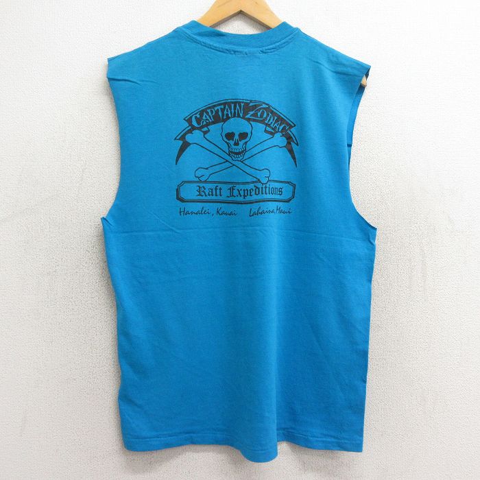 ヘインズ 80s ノースリーブTシャツ スカル ライトブルー L | 古着