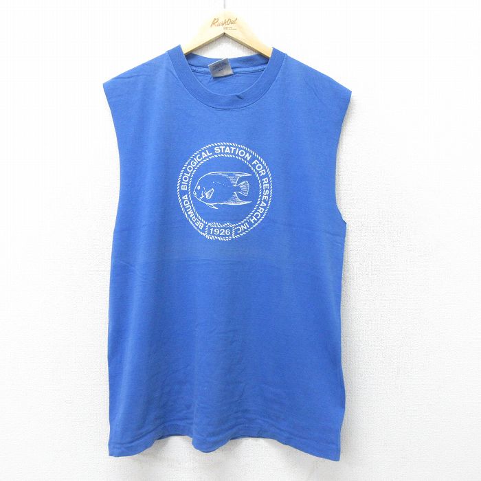 【50%OFF】オニータ 90s ノースリーブTシャツ 魚 ブルー XL | 古着