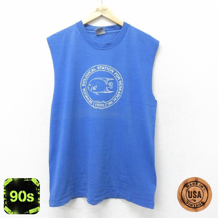 【50%OFF】オニータ 90s ノースリーブTシャツ 魚 ブルー XL | 古着