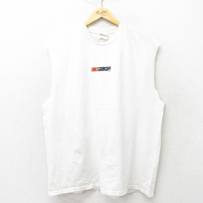 【50%OFF】XL★古着 ナイキ NIKE ノースリーブ ビンテージ Tシャツ メンズ 90年代 90s ワンポイントロゴ 大きいサイズ コットン クルーネック 白 ホワイト 【spe】 24jul02 中古