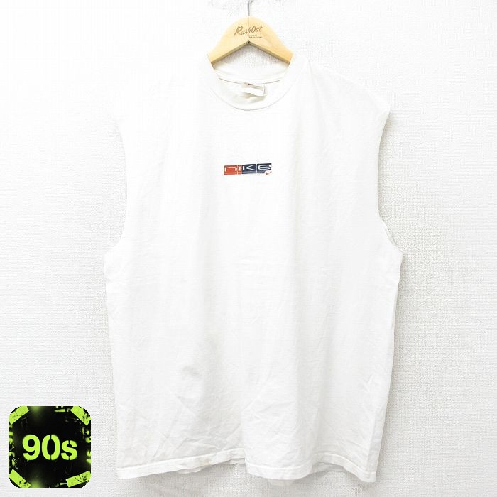 【50%OFF】ナイキ 90s ノースリーブTシャツ ワンポイントロゴ ホワイト メンズXL相当 | 古着