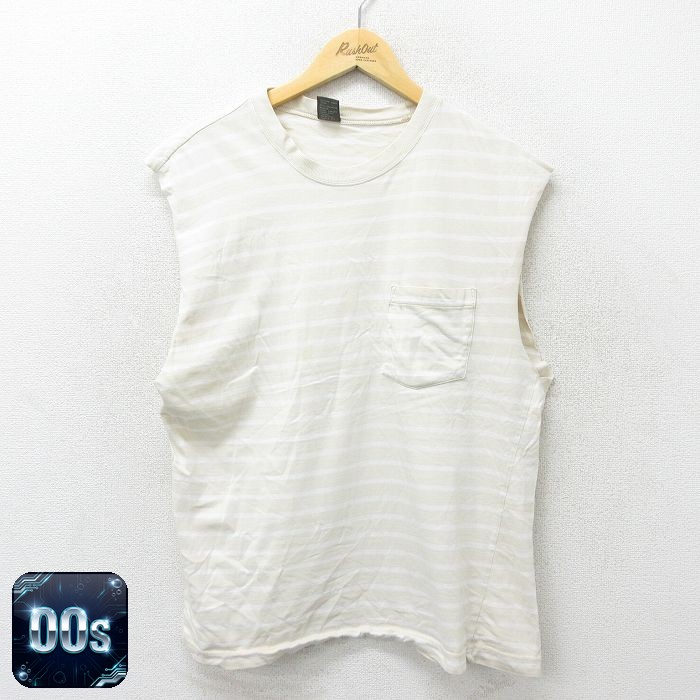 【50%OFF】ギャップ 00s ノースリーブTシャツ 胸ポケット付き ベージュボーダー L | 古着