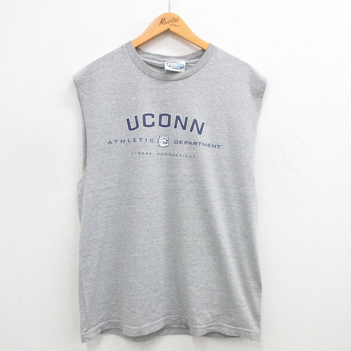 00s ノースリーブTシャツ UCONN グレー L | 古着