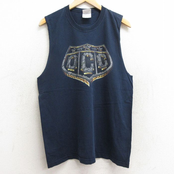【50%OFF】L★古着 ビンテージ ノースリーブ Tシャツ メンズ 00年代 00s OCC ニューヨーク コットン クルーネック 紺 ネイビー 24jul13 中古