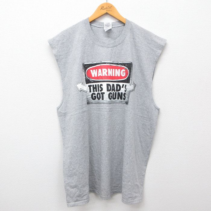 00s ノースリーブTシャツ WARNING グレー XL | 古着