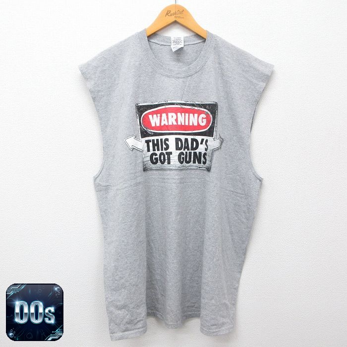 00s ノースリーブTシャツ WARNING グレー XL | 古着