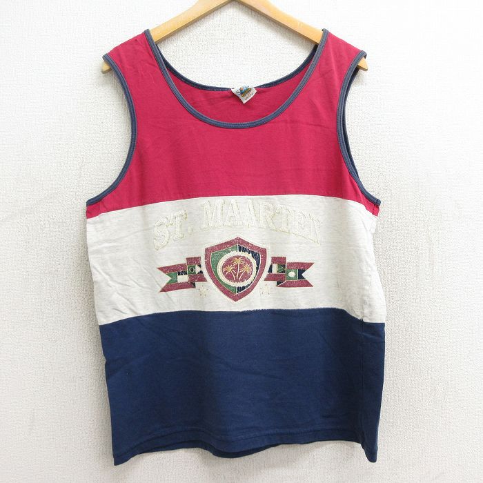 XL★古着 ビンテージ タンクトップ メンズ 90年代 90s シントマールテン マルチカラー コットン クルーネック USA製 薄グレー 霜降り 24jul15 中古