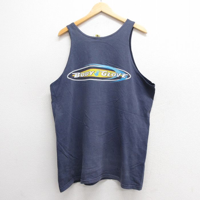 XL★古着 ボディグローブ ビンテージ タンクトップ メンズ 90年代 90s ビッグロゴ コットン USA製 紺 ネイビー 【spe】 25may27 中古