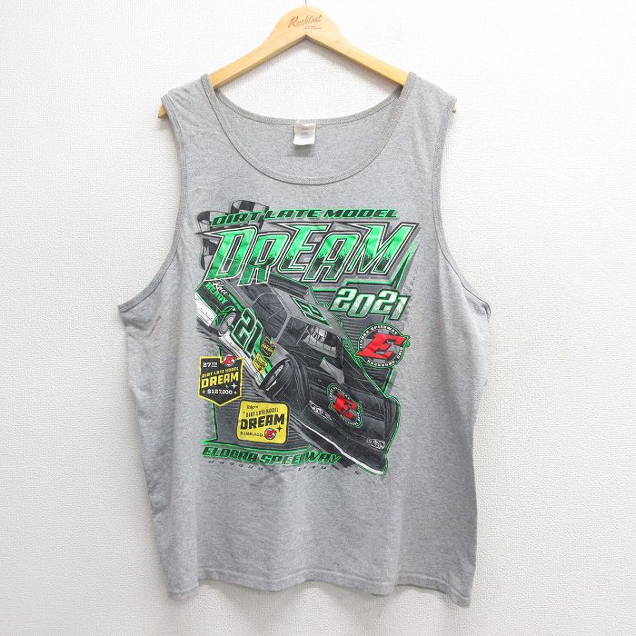 グレー霜降りタンクトップ レーシングカー XL | 古着