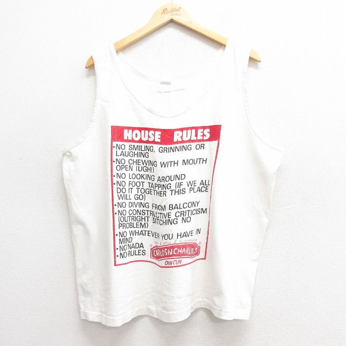 XL★古着 ビンテージ タンクトップ メンズ 90年代 90s メッセージ 白 ホワイト 25may27 中古