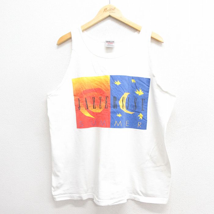 XL★古着 オニータ ビンテージ タンクトップ メンズ 90年代 90s サマー コットン クルーネック USA製 白 ホワイト 25may27 中古