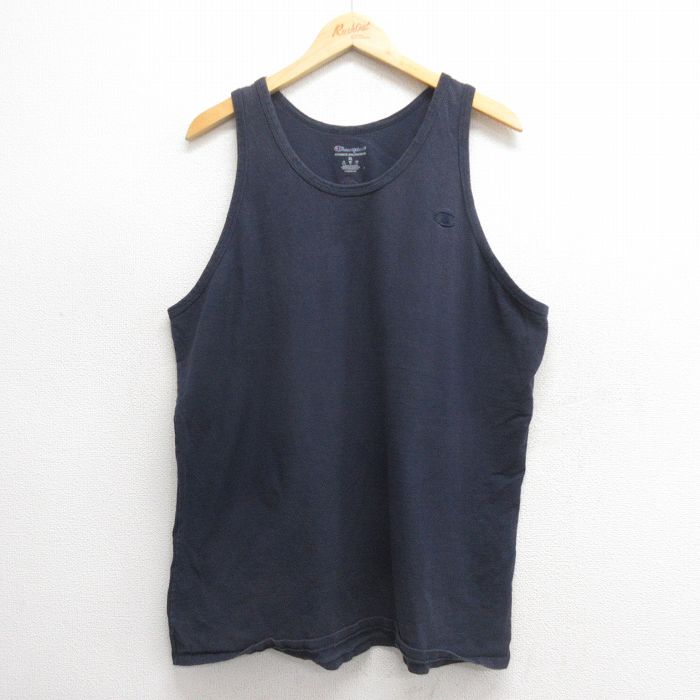 【50%OFF】XL★古着 チャンピオン champion タンクトップ メンズ ワンポイントロゴ コットン 黒 ブラック 25may27 中古