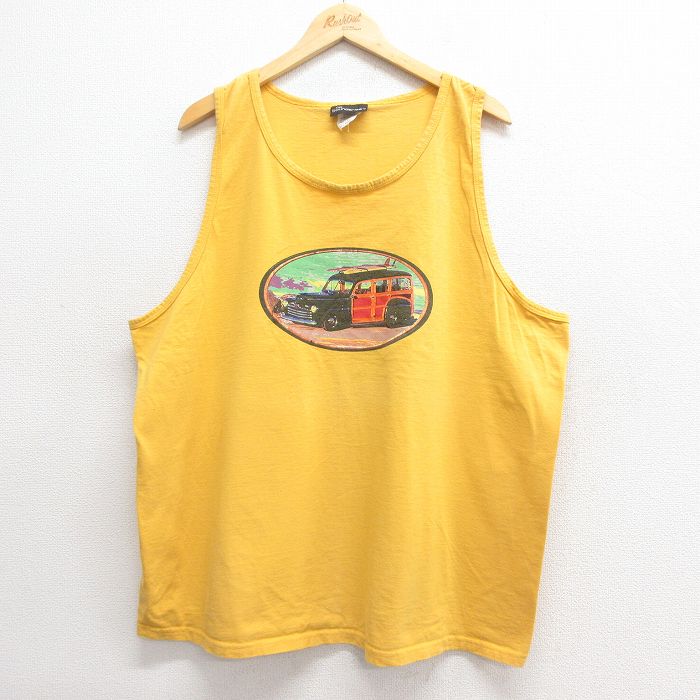XL★古着 no boundaries ビンテージ タンクトップ メンズ 00年代 00s 車 大きいサイズ コットン 黄 イエロー 25may27 中古